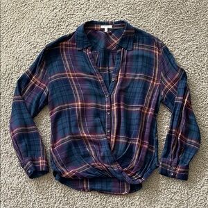 Maurices Navy and Purple Plaid Blouse